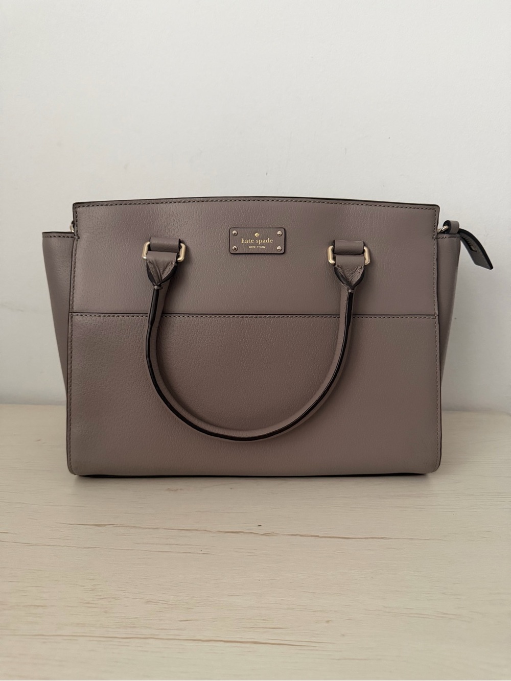 kate spade taupe leather satchel